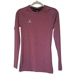 NWOT Jordan Long Sleeve Top Heather Pink Maroon Mesh Side Slits Athletic Workout